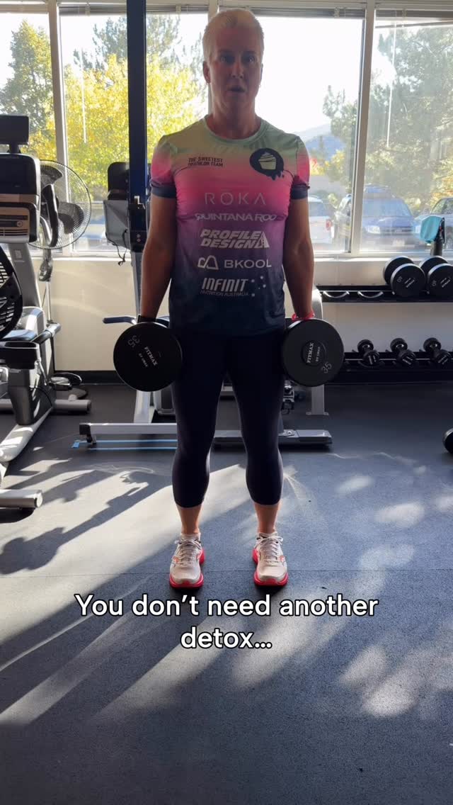 Your liver doesn’t need a cleanse—it needs consistency.
The real detox = sweating, hydrating, sleeping, and lifting. 🏋️
Here’s why strength training beats celery juice every time:
* It increases insulin sensitivity (key for hormone balance)
* It boosts metabolism and fat oxidation
* It improves bone density (menopause insurance policy!)
💡 If you’re new to lifting:
Start with full-body resistance 3x/week, focusing on compound moves like squats, deadlifts, and presses.
Bonus: Add 20–30g protein after your workout to rebuild muscle. Easiest way to get that? Mix your fav protein powder with some fruit, chia seeds and almond milk. Voila! 🤌🏼
Now is the time to invest in your body- before the holidays hit. My last 3-week program of the year starts on November 3. It’s a steal at $99. 
Comment “RESET” and I’ll send you the link to learn more!
#fitover50 #selfcare #fitover40 #triathlete #fatlosscoach #perimenopausesupport #perimenopause #menopausewellness #hormonehealth #busymomlife